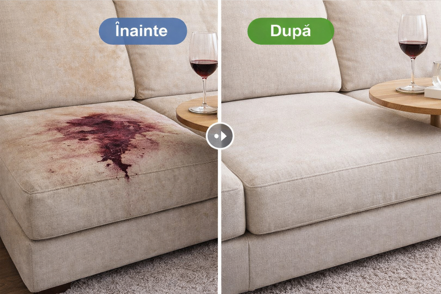 Curatare canapea inainte si dupa pentru coltar textil, exemplu 3