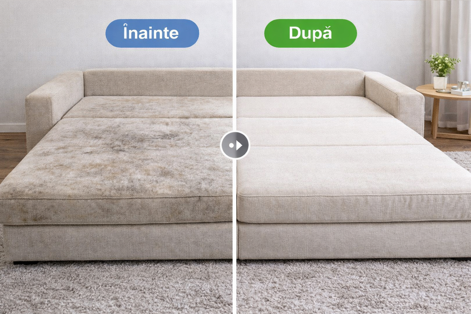 Curatare canapea inainte si dupa pentru o pata dificila, exemplu 4
